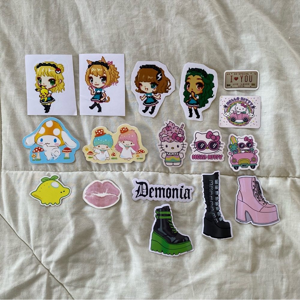 17 Large Kawaii Sanrio Hello Kitty Anime Pixel Girl Demonia Boots Sticker Lot